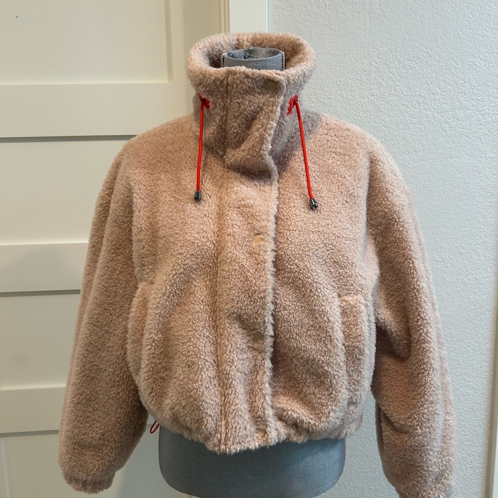 bp Quilted Lined Teddy Jacket in Beige with Orange accent and sting